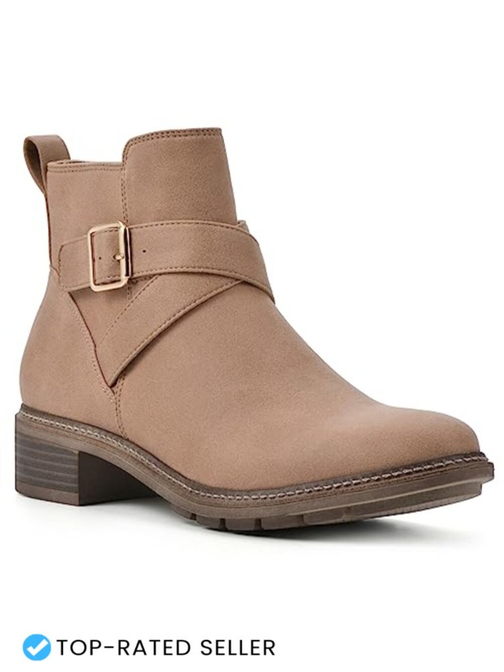 Stacked Heel Ankle Bootie Criss Cross Buckle Cushioned Insole